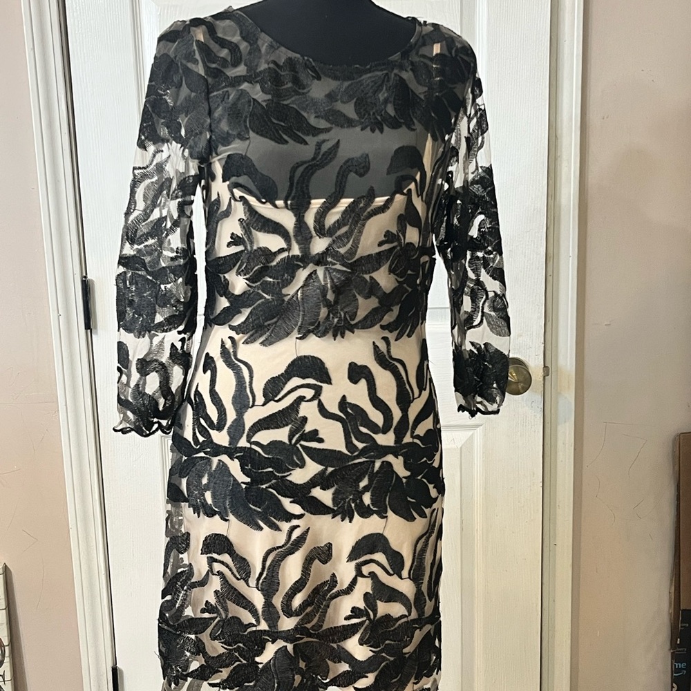 LIV Los Angeles Sheer Black Dress w/Nude Slip Medium